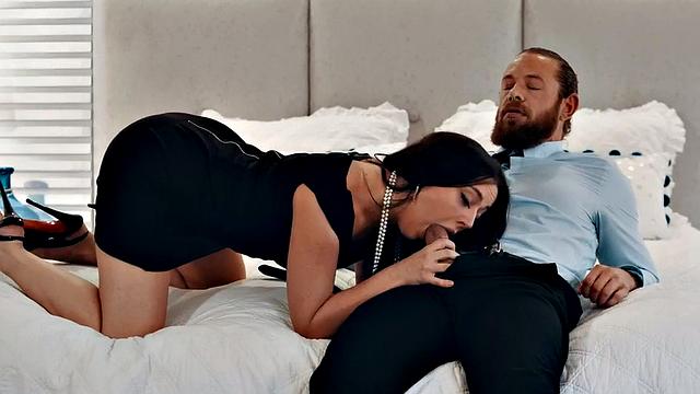 Sensual babe sucks and rides cock in bedroom