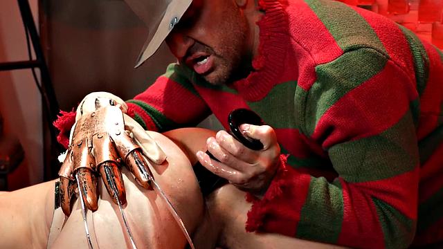 Mesmerized twink toyed in BDSM therapy by cosplay hunk