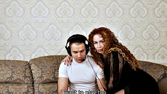 MATURE4K. During fun in video game, mature becomes interested in a guy's dick