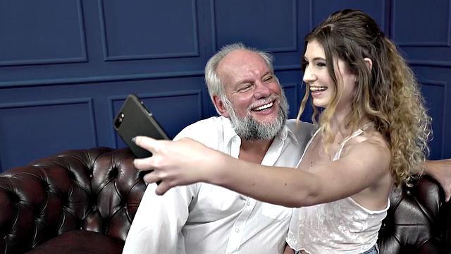 Pensioner gets cock sucked by nympho petite babe