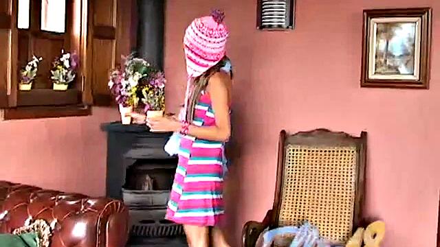 Stockinged teen fingers her hot wet pussy