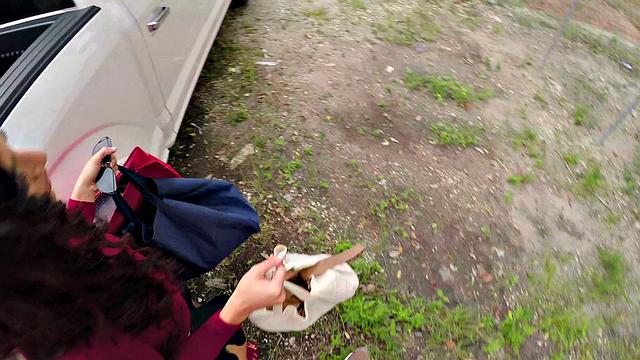 Latina MILF leaves her car in reverse cowgirl pose & takes a hot facial in POV