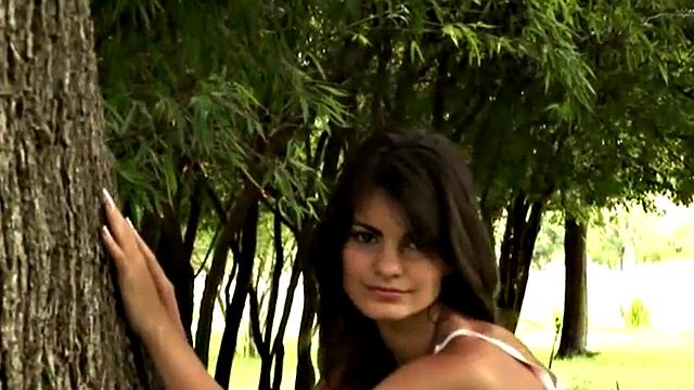 A hot and small-breasted teen strip down and tease in public with her lingerie on!