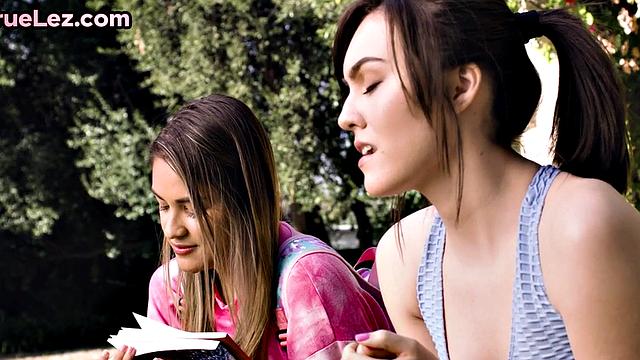 Lez babe with medium boobs pussyrubbed by her GF after kissing