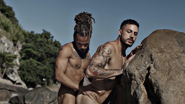 White jocks barebacked in outdoor orgy on public beach