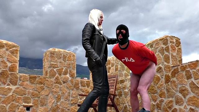 CBT femdom trampling and cock spanking