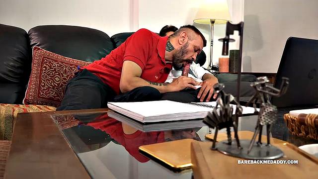 Young Cedric is all about having sex with older men and this time he is sharing the company of dddy Absorbed in a school project, Cedric barely even notices Migue, until a well-placed hand gets the boy's attention.