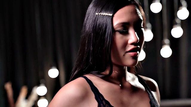 Passionate Asian babe in lingerie with her man