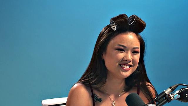 Asian babe in stockings enjoys masturbating with toy