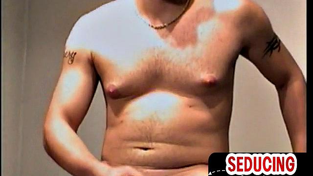 Amateur straight stud jerks cock for porn at home