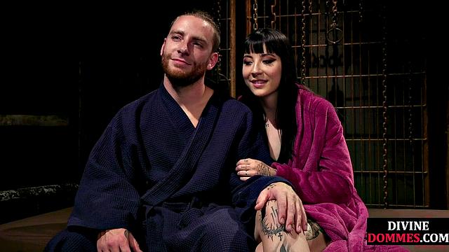 CFNM femdom leather babe pegs male ass with strapon