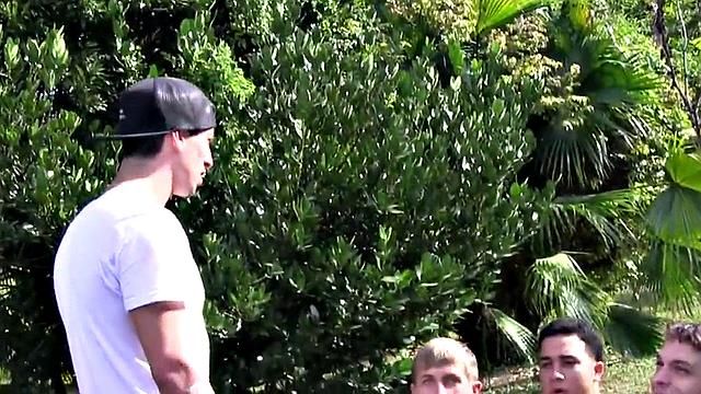 Hazed guy fucked for voyeuristic college fraternity outdoor