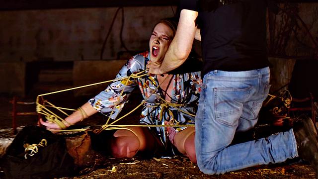 Blond babe gets nipples hurt while drinks piss