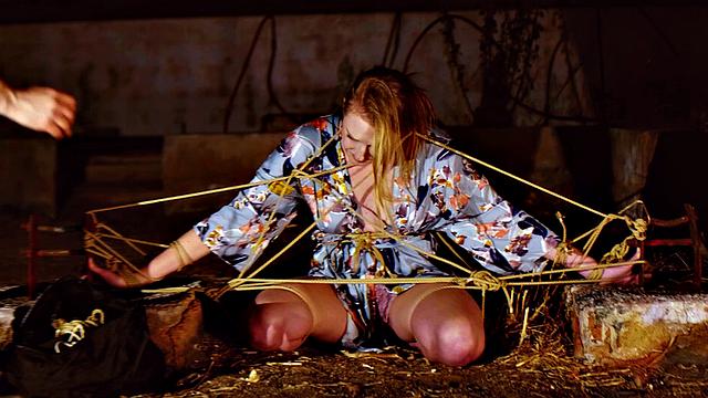 Blond babe gets nipples hurt while drinks piss