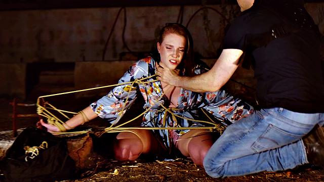 Blond babe gets nipples hurt while drinks piss