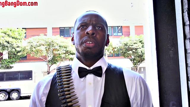 Ebony oiled slut fucked in gangbang