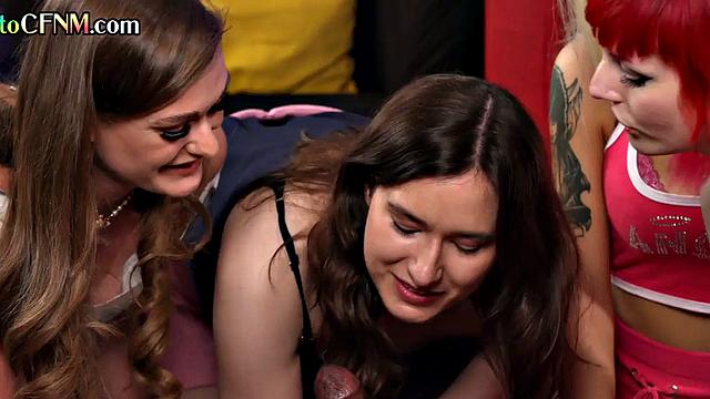 Stunning CFNM ladies jerk BBC in group deepthroat