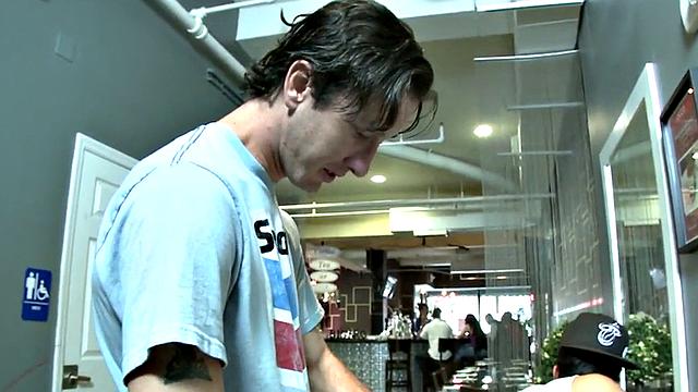 Nubian thug assfucked in public cafe by white top