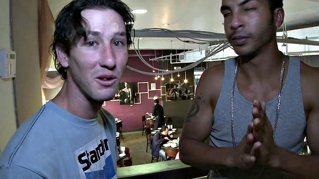 Nubian thug assfucked in public cafe by white top