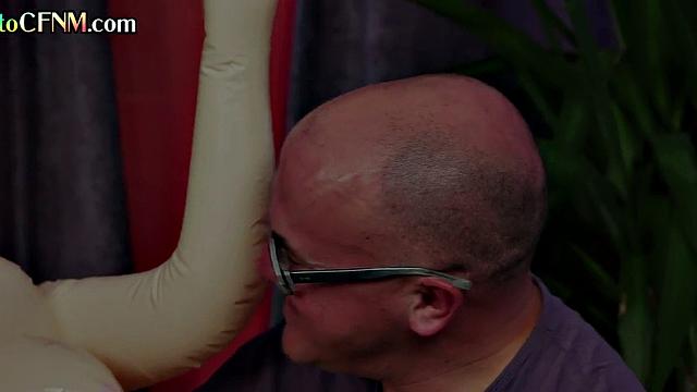 CFNM classy MILFS jerking old guy before he cums on himself