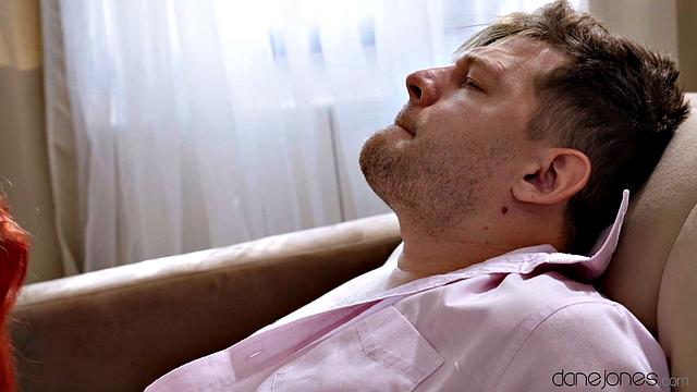 Redhead in stockings fucks a big dick