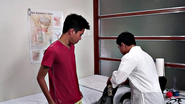 Hairyass Asian twink gets toyed in infirmary after treatment