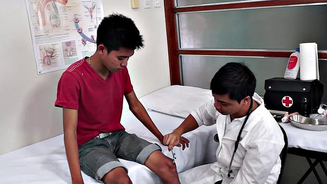 Hairyass Asian twink gets toyed in infirmary after treatment