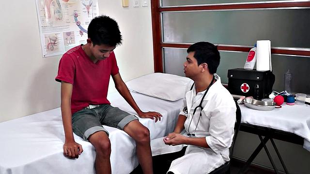 Hairyass Asian twink gets toyed in infirmary after treatment
