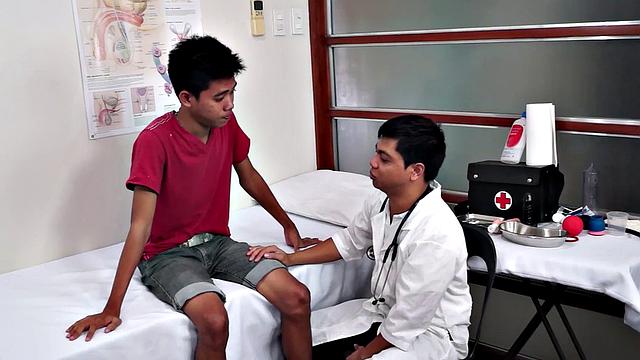 Hairyass Asian twink gets toyed in infirmary after treatment