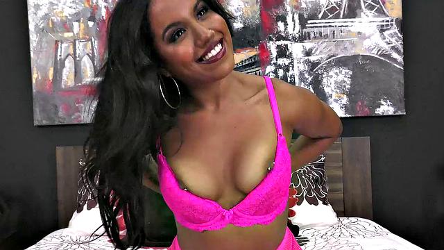 Real Tits Latina Nina White Loves To Strip from Lingerie and Ride Her Dildo Solo