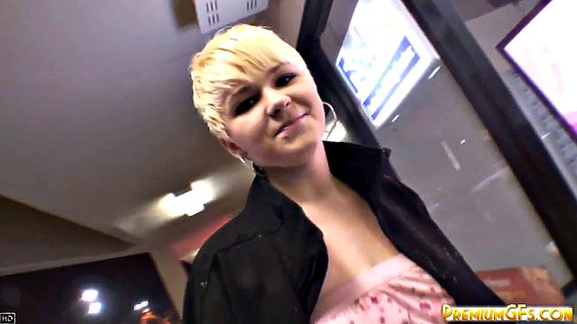 Blonde teen goes down