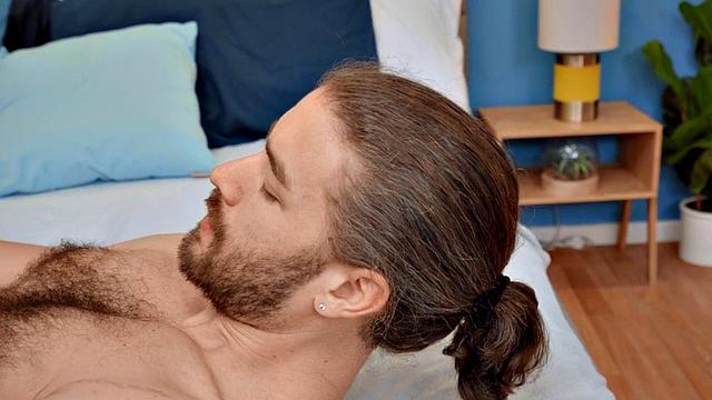 Hung hippie stud pleasuring himself as he rubs his big shaft