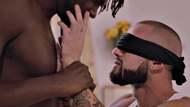 Jock BBC IR barebacking blindfolded stud on bed