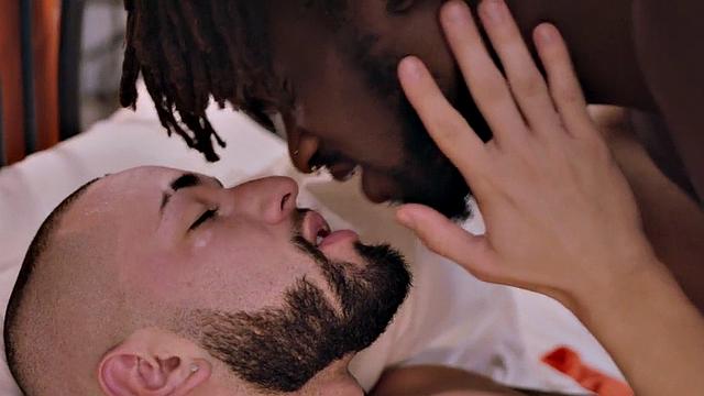 Jock BBC IR barebacking blindfolded stud on bed