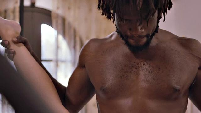 Jock BBC IR barebacking blindfolded stud on bed