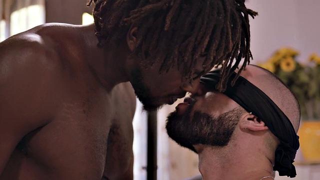 Jock BBC IR barebacking blindfolded stud on bed