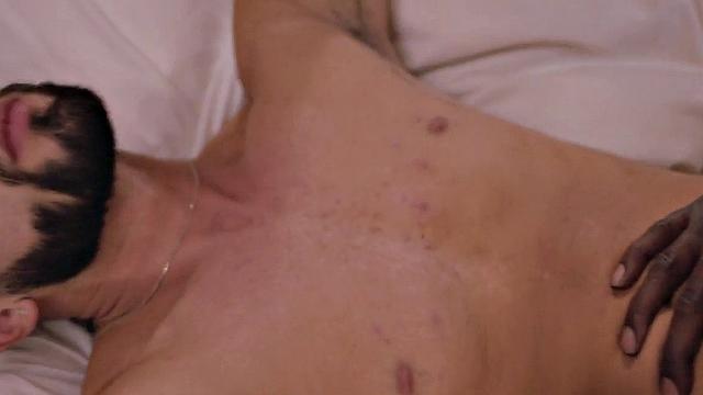 Jock BBC IR barebacking blindfolded stud on bed