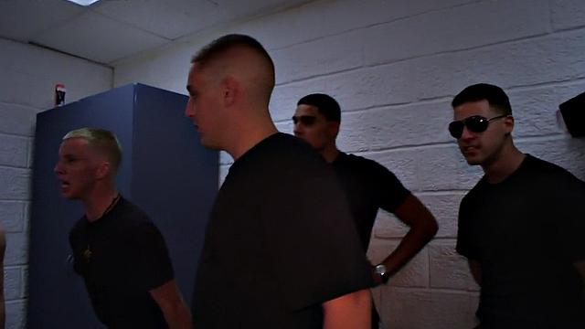 Amateur army stud waits for fresh jizz in group sex