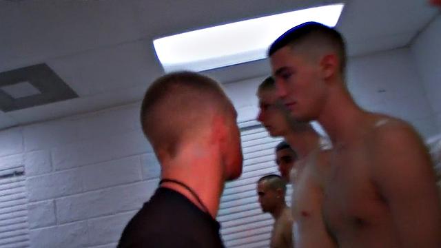 Amateur army stud waits for fresh jizz in group sex