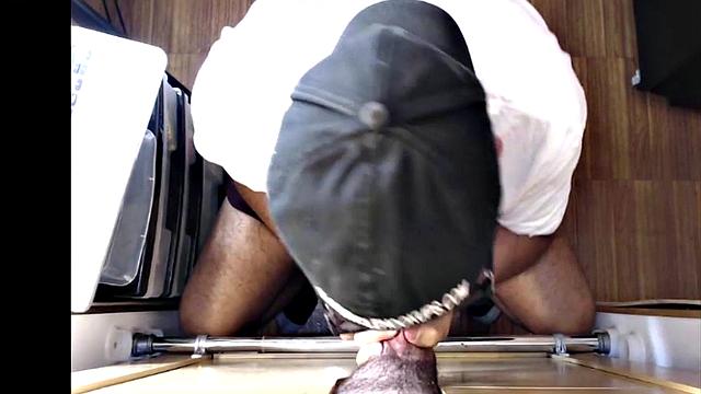 Gray mature amateur giving head to gloryhole cock