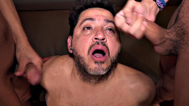 Real chubby greedy DILF gets fucked in twink 3some by Latinos