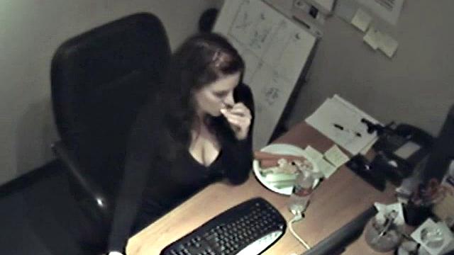 Naughty office teen enjoys solo