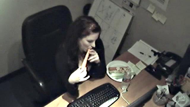 Naughty office teen enjoys solo