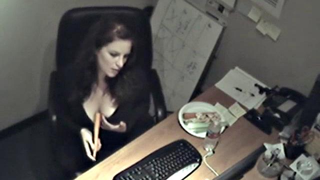 Naughty office teen enjoys solo