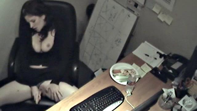 Naughty office teen enjoys solo