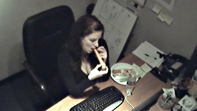 Naughty office teen enjoys solo