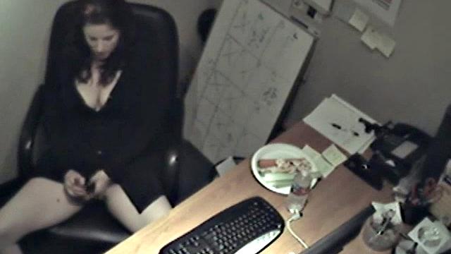 Naughty office teen enjoys solo
