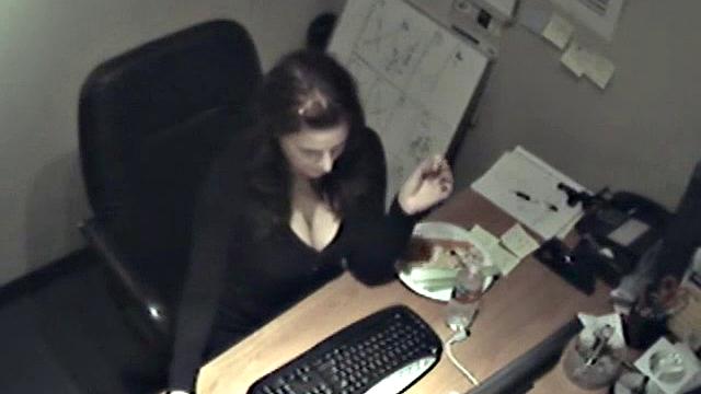 Naughty office teen enjoys solo