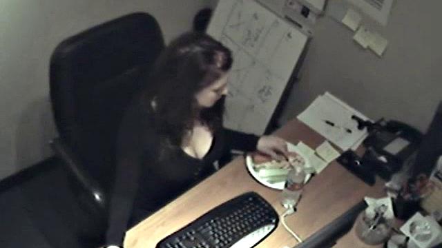 Naughty office teen enjoys solo