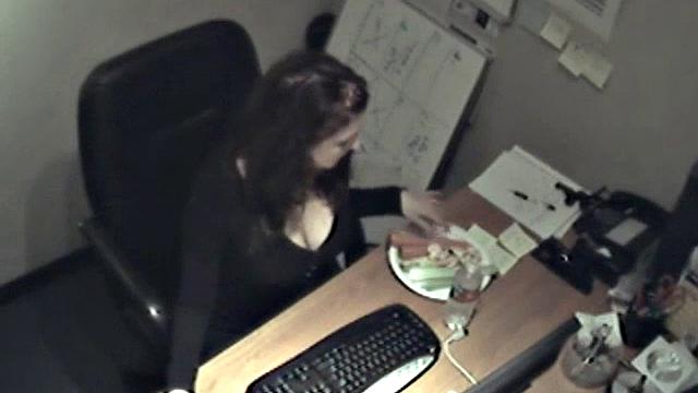 Naughty office teen enjoys solo